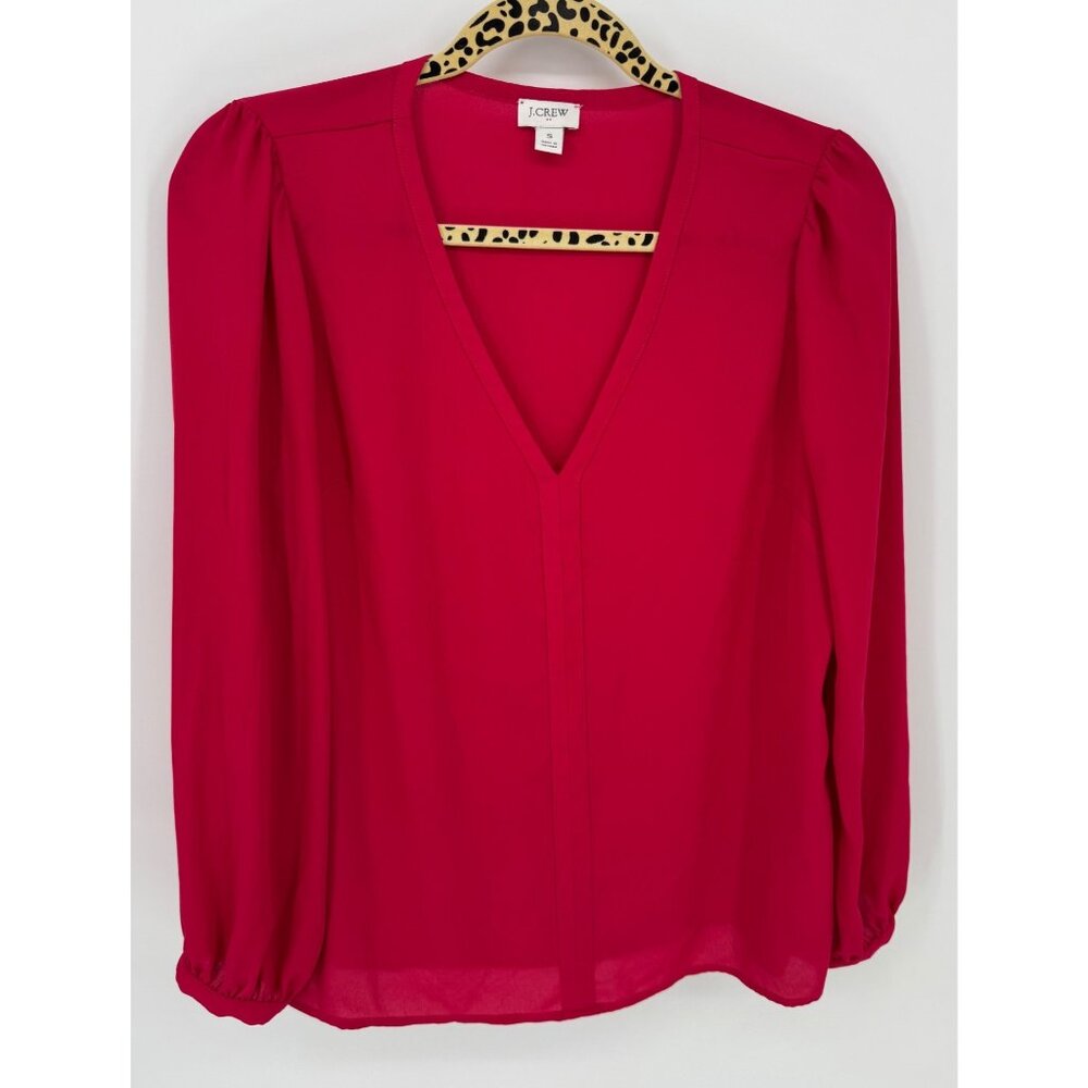 J. Crew Womens V-Neck Long Sleeve Blouse Size S Bright Pink Lightweight